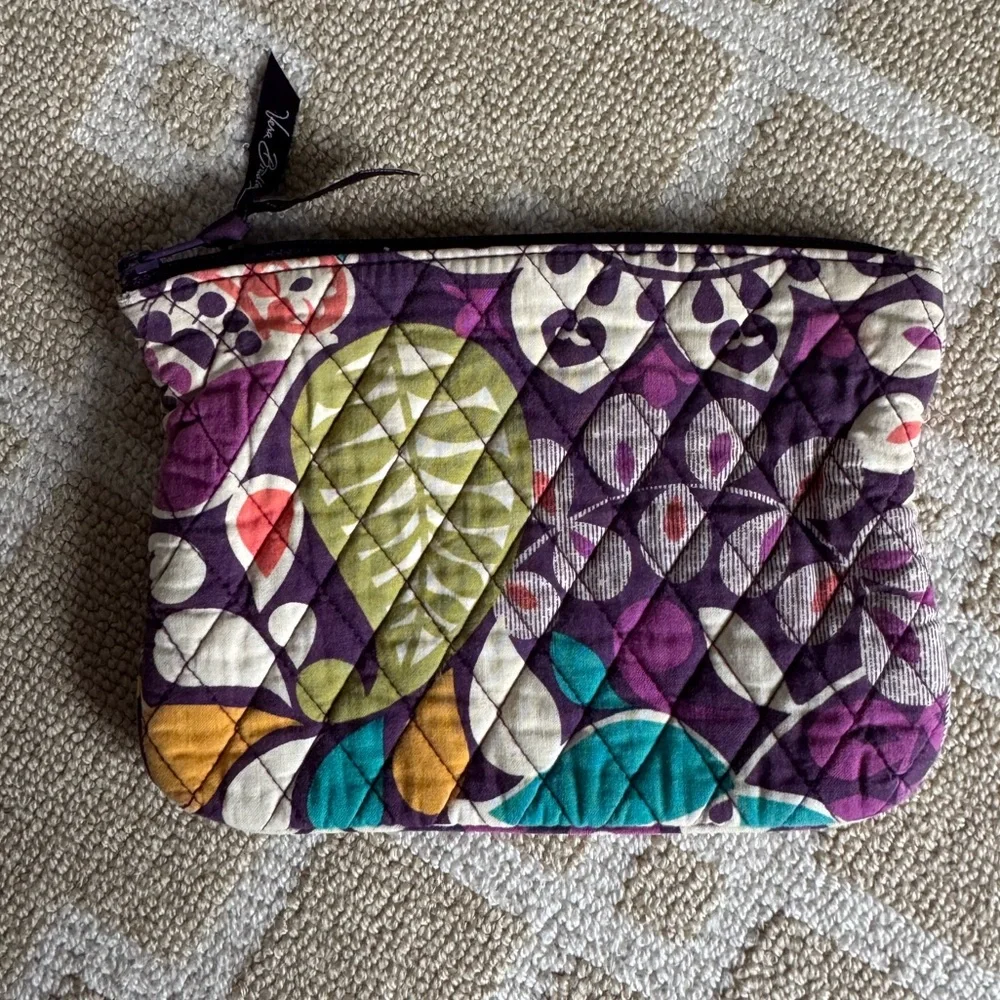Vera Bradley Quilted Zip Cosmetic Pouch Purple Floral Makeup Bag OS